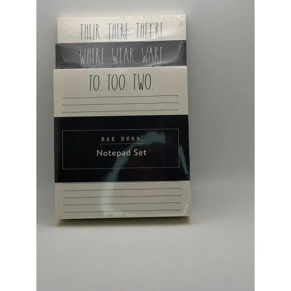 Rae Dunn Grammar-Themed Notepad Set 3-Piece Lined Pages Neutral Colors New